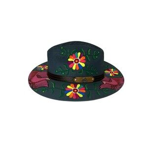 New Hand Painted “The Old Britain” Hat L – Grey Floral Birds Custom